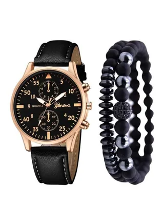 men 3-Piece Analog Watch With Bracelet Set 