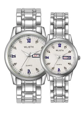 unisex 2-Piece Stainless Steel Analog Watch Set 8435 