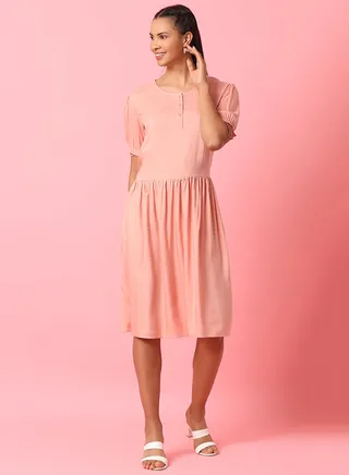Casual Knee Length Dress Pink 