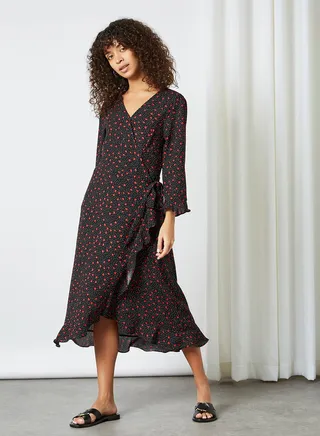 Printed Midi Dress Black / Red Heart 