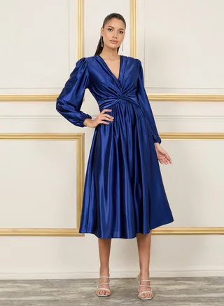 Satin Front Twist A-Line Midi Dress
