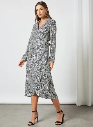 Leopard Print Midi Dress White/Black 