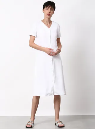 Solid Pattern Regular Fit Midi Dress White 
