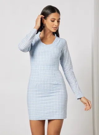 Check Bodycorn Dress Blue 