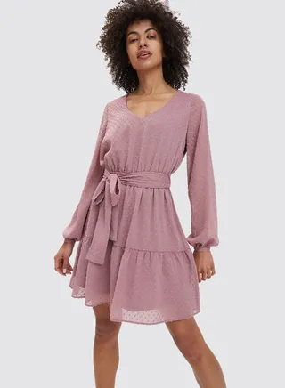 Plumeti Belted Dress Dusty Rose 