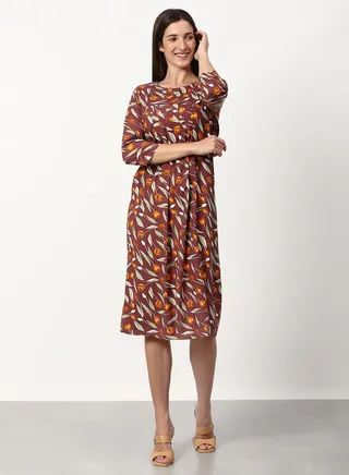 Printed Regular Fit Midi Dress Green 
