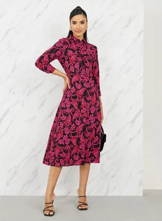 Paisley Print Shirt Midi Dress 