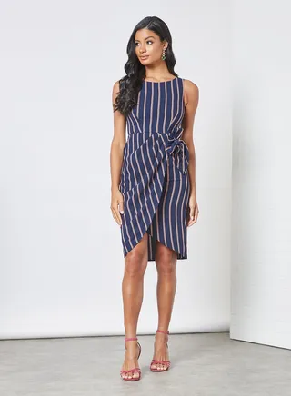 Striped Tulip Hem Dress Navy 