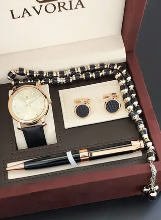 Laforea watch gift set for men consisting of 4 pieces, a rosary watch, a pen and a set of buttons 