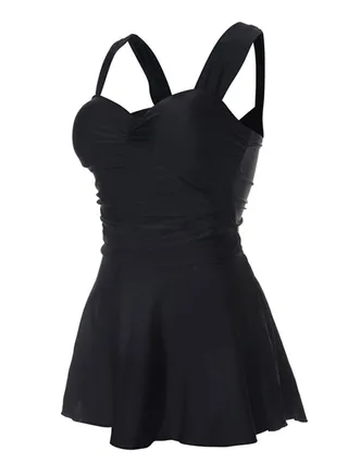 Beach Wear Dress Solid One Piece Swimwear Black 