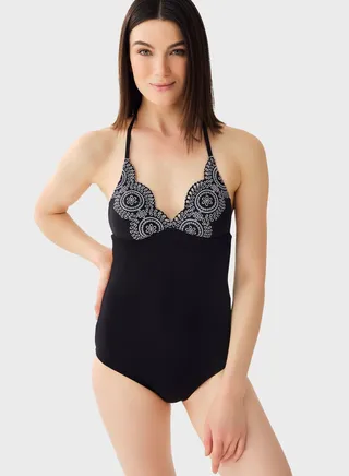 Halter Neck Mesh Detail Swimsuit 
