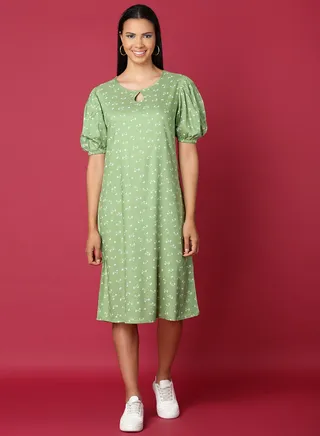 Fashionable Casual Dress Green/White 