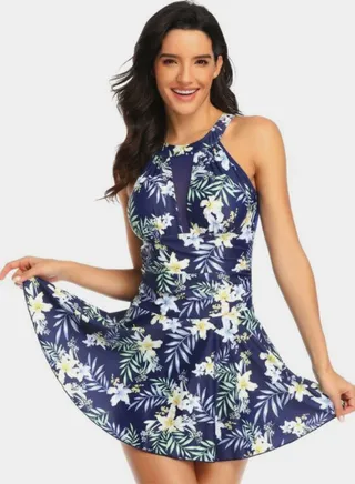 Floral Printed Monokini Blue/Green/Yellow 