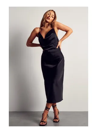 Recycled Satin Cowl Neck Midi Dress 