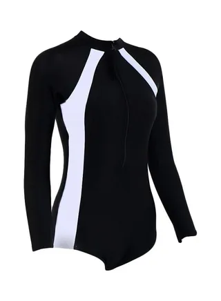 Henley Neck One Piece Swimsuit With Bra Black/White 