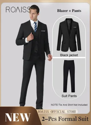 2 Piece Slim Fit One Button Suit for Men British Style Business Casual Formal Attire Lightweight Blazer and Pants Set Groom Dress Host Elegant Tuxedo 