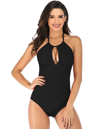 Solid Tie-Up Swimsuit Black 