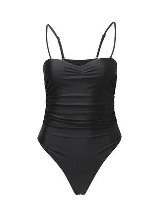 Solid One Piece Swimwear Black 