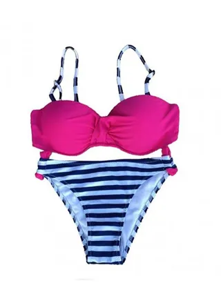 2-Piece Push-Up Striped Swimwear Bikini Set Blue PINK/BLUE 