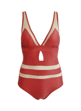 Solid Swimsuit Red/Beige 