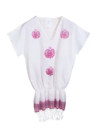 Pomegranate Print Beach Dress White 