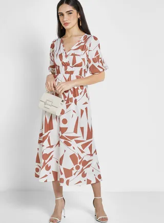 Puff Sleeve Printed Dress 