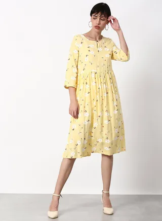 Loose Fit Casual Dress Yellow 