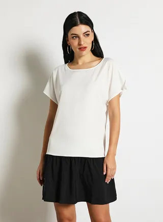 Women'S Casual Knee Length Short Sleeve Contrast Dress Black/White 