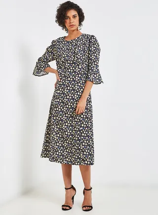 Printed Crepe Midi Dress Multicolour 