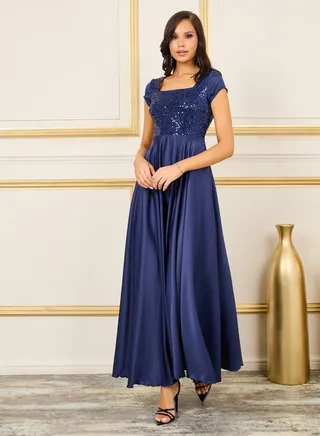 Satin Sequin Detail A-line Maxi Dress 