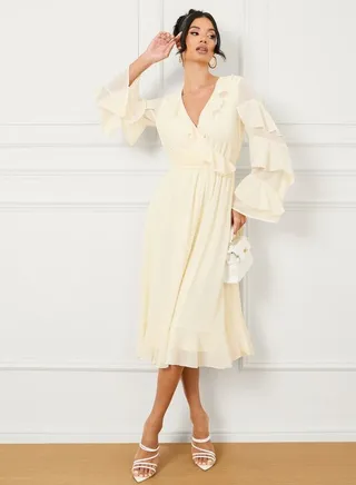 Ruffle Sleeves A-Line Midi Dress