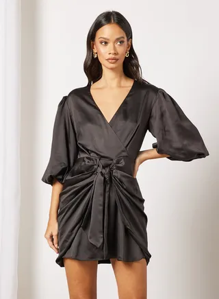 Wrap Mini Dress Black 