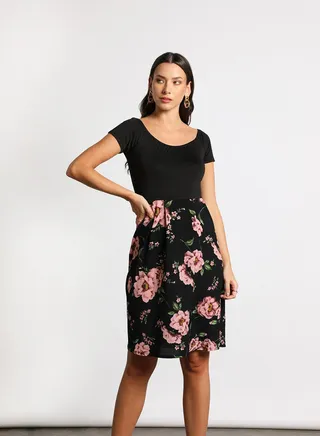 Casual Floral Printed A Line Flare Midi Dress Multicolour 