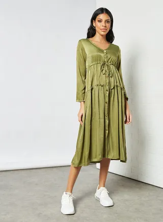 V-Neck Midi Dress Green 