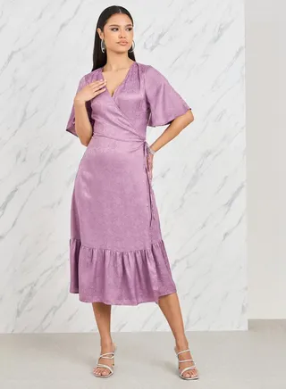 Jacquard Print A-Line Wrap Midi Dress 