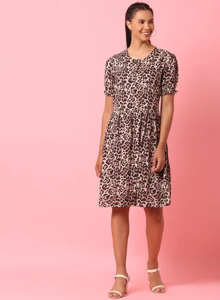 Casual Knee Length Dress Pink/Black 