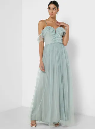 Off-Shoulder Shimmer Detail Dress 