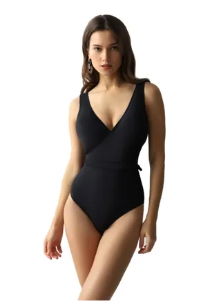 Women's Nylon Swimsuit with a bow on the right side Slim Fit Black 