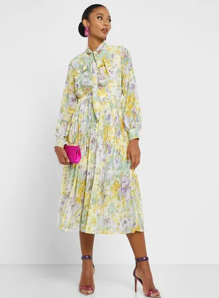 Neck Tape Printed Dress 