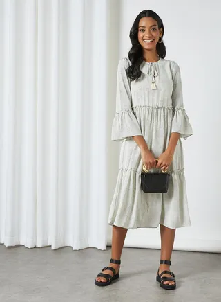 Boho Smocked Dress White 