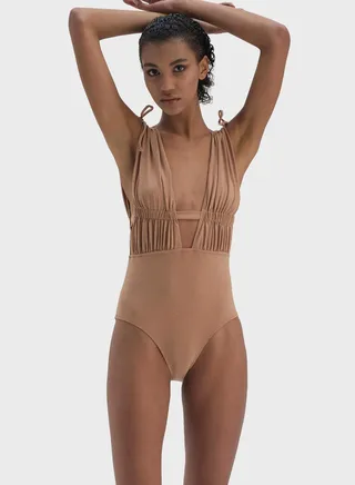 Plunge Neck High Leg Swimsuit 