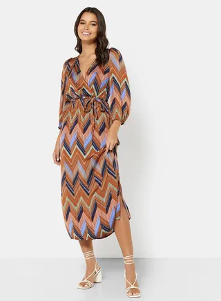 Geometric Wrap Midi Dress 