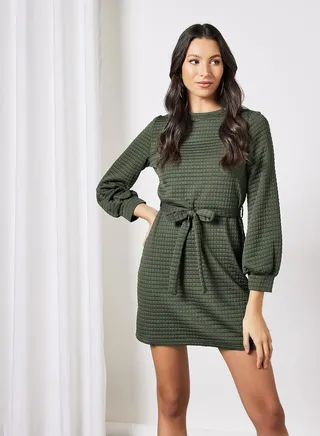 Textured Mini Dress Olive 