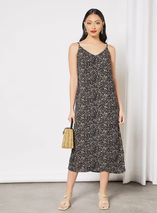 Floral Print Midi Dress Black 