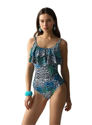 Women's Polyester Animal print one-piece swimsuit with ruffles Slim Fit Multicoloured 