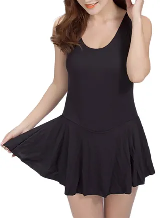Solid One Piece Swimwear Dress Black 