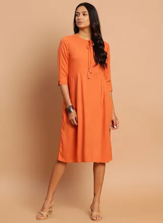 Casual Short Sleeve Midi Dress Rust 