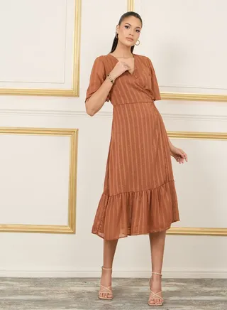 Swiss Dobby A-Line Wrap Midi Dress 