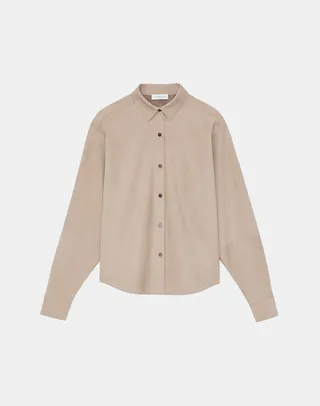 Nubuck Calfskin Leather Button Front Shirt