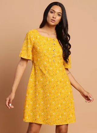 Stylish Mini Dress Yellow 